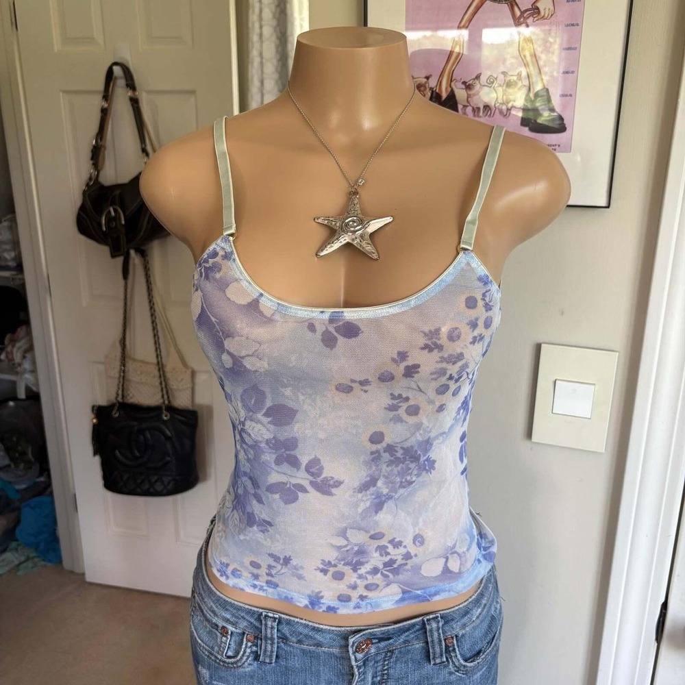 00s blue floral mesh cami (size S)